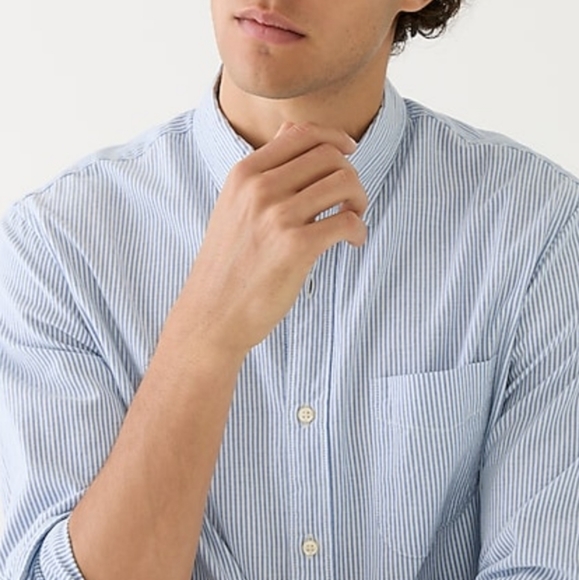 J Crew Shirt Mens All-Sizes Cotton Oxford Button Up Pin Stripe White Blue AZ463 - Picture 2 of 4